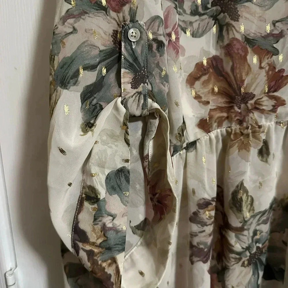 Torrid Sheer Floral Chiffon High Low Tunic Shirt Dress Plus Sz 4 Ivory Gold - Picture 5 of 5